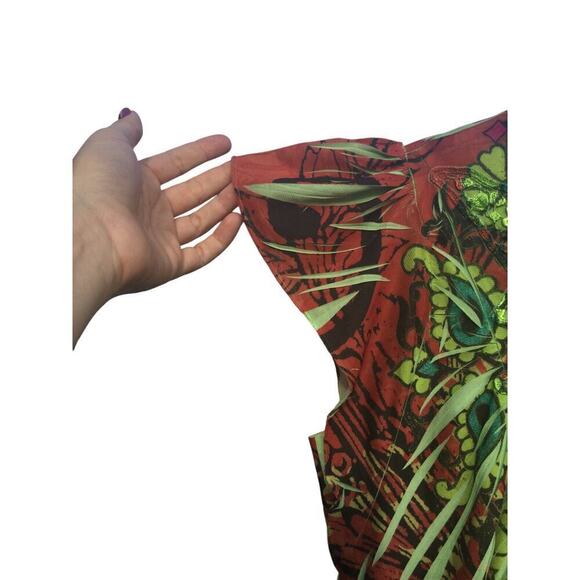 One world Womens Top Size Medium Burnout Fairy Grunge Green Brown Lace Flower - Picture 8 of 13